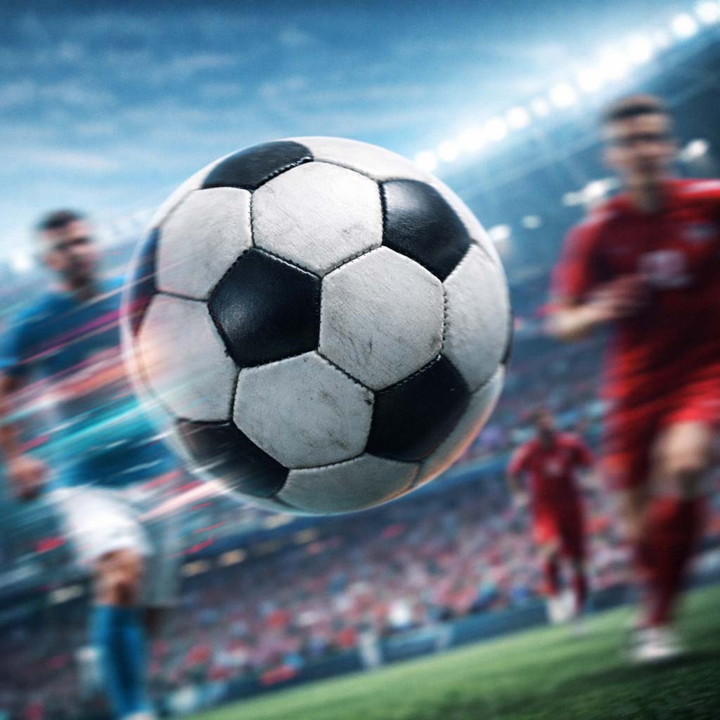 Fußball in Großaufnahme im WM-Stadion – Fußball-WM 2026 Tippspiel für Unternehmen und Fans mit tippevent