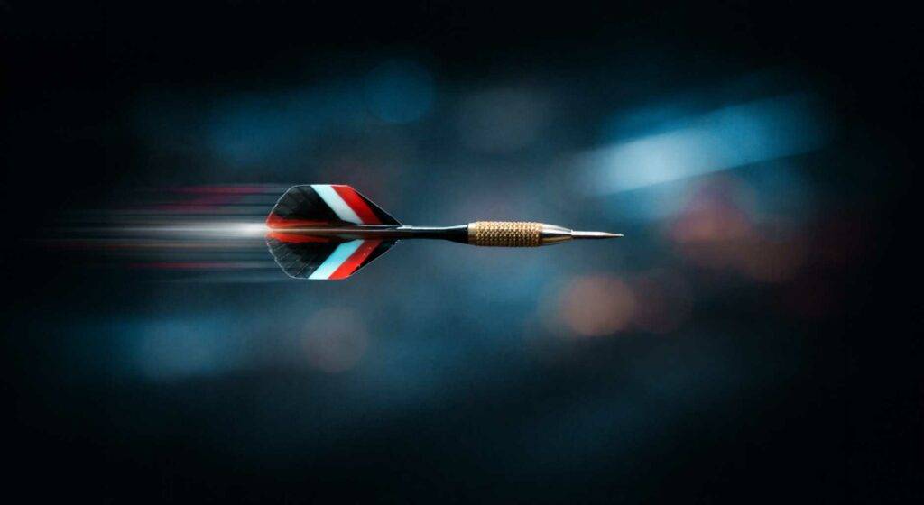 Dart-Pfeil in Bewegung – Darts-Tippspiel für WM, Premier League und Turniere mit tippevent