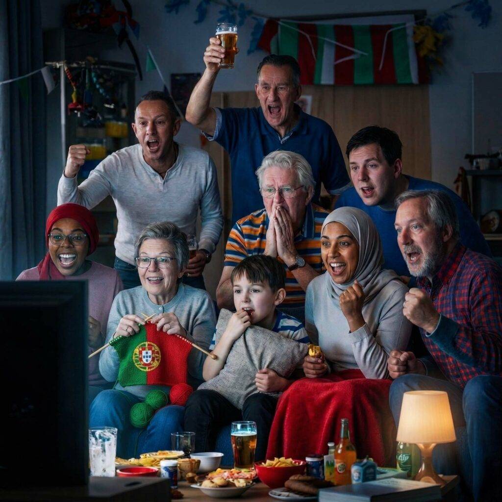 Diverse Familie schaut gemeinsam Fußball – Kostenloses Online-Tippspiel für Freunde und Familie mit tippevent